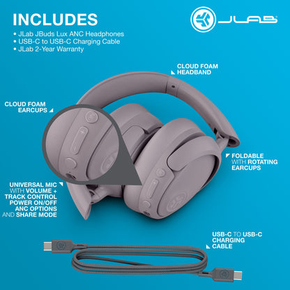 Jbuds Lux Bluetooth Over-Ear Headphones W/ Active Noise Cancellation, Mauve