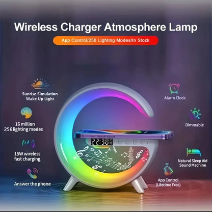 Multi-Functional Mobile Phone Wireless Charger Wireless Music Player Colorful Smart Light Clock Display