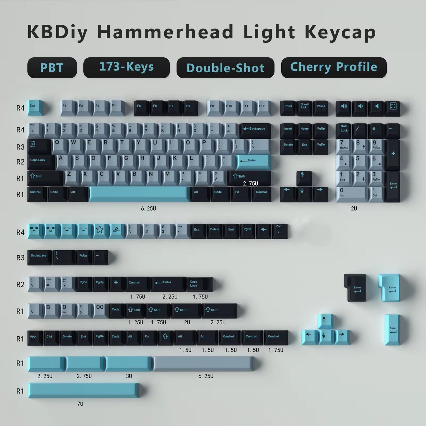 176 Keys/Set Cherry Profile PBT GMK Nautilus Keycaps Double Shot Blue for Mechanical Keyboard Keycap Custom ISO Keys 7U