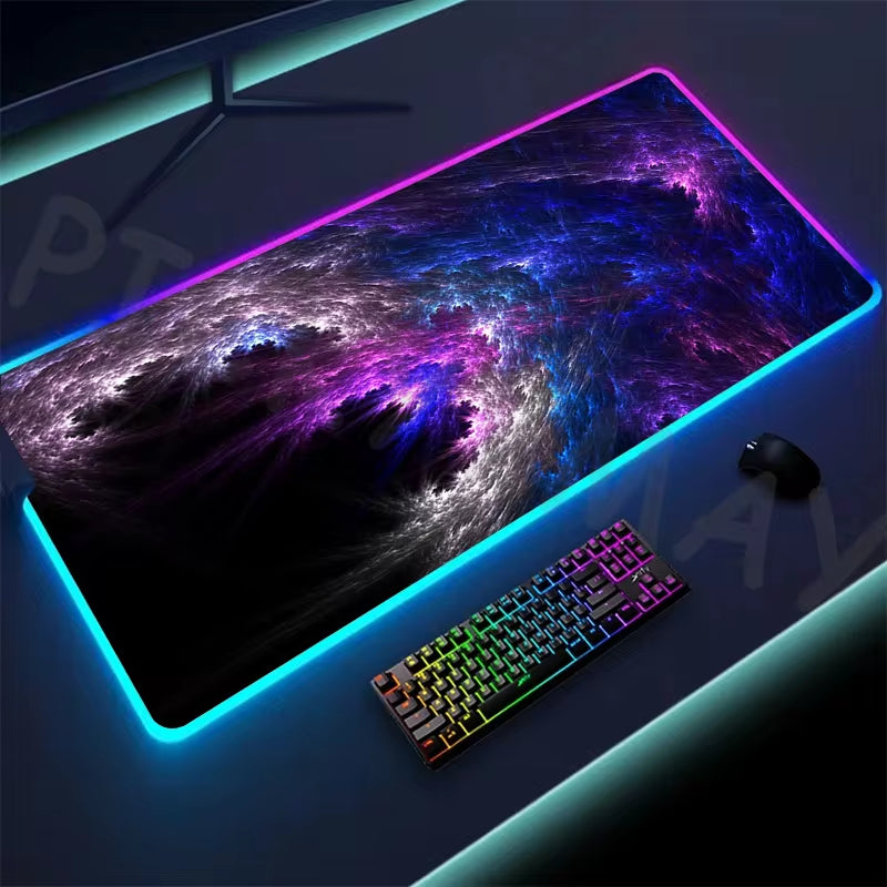 Universe RGB Gaming Mousepad Space Mouse Mats LED Large Gamer Mousepads XXL Keyboard Pads Luminous Desk Mat Mouse Pad Backlit