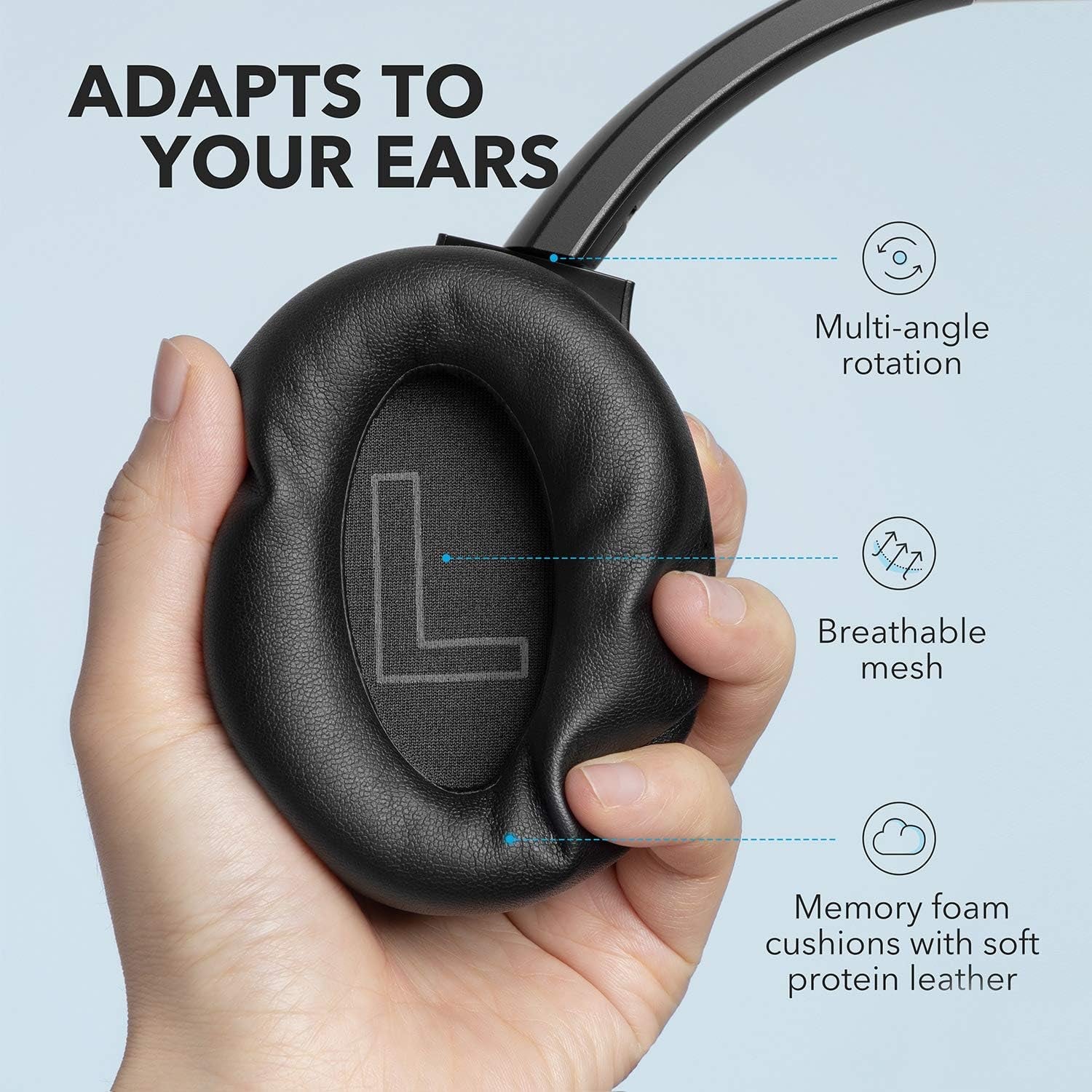 Life Q20 Hybrid Active Noise Cancelling Headphones, Wireless over Ear Bluetooth Headphones with 40H Playtime, Hi-Res Audio, Deep Bass, Memory Foam Ear Cups and Headband for Travel,Work