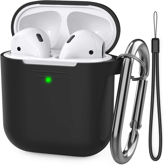 Upgrade Silicone Case Protective Cover [Front LED Visible] Compatible with Apple Airpods 2 & 1 (Black)