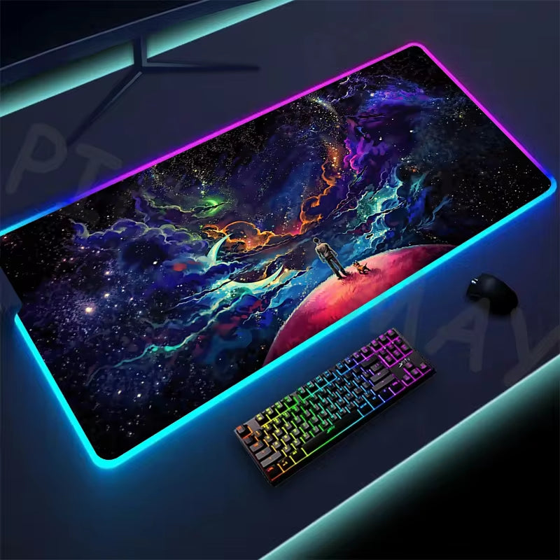 Universe RGB Gaming Mousepad Space Mouse Mats LED Large Gamer Mousepads XXL Keyboard Pads Luminous Desk Mat Mouse Pad Backlit