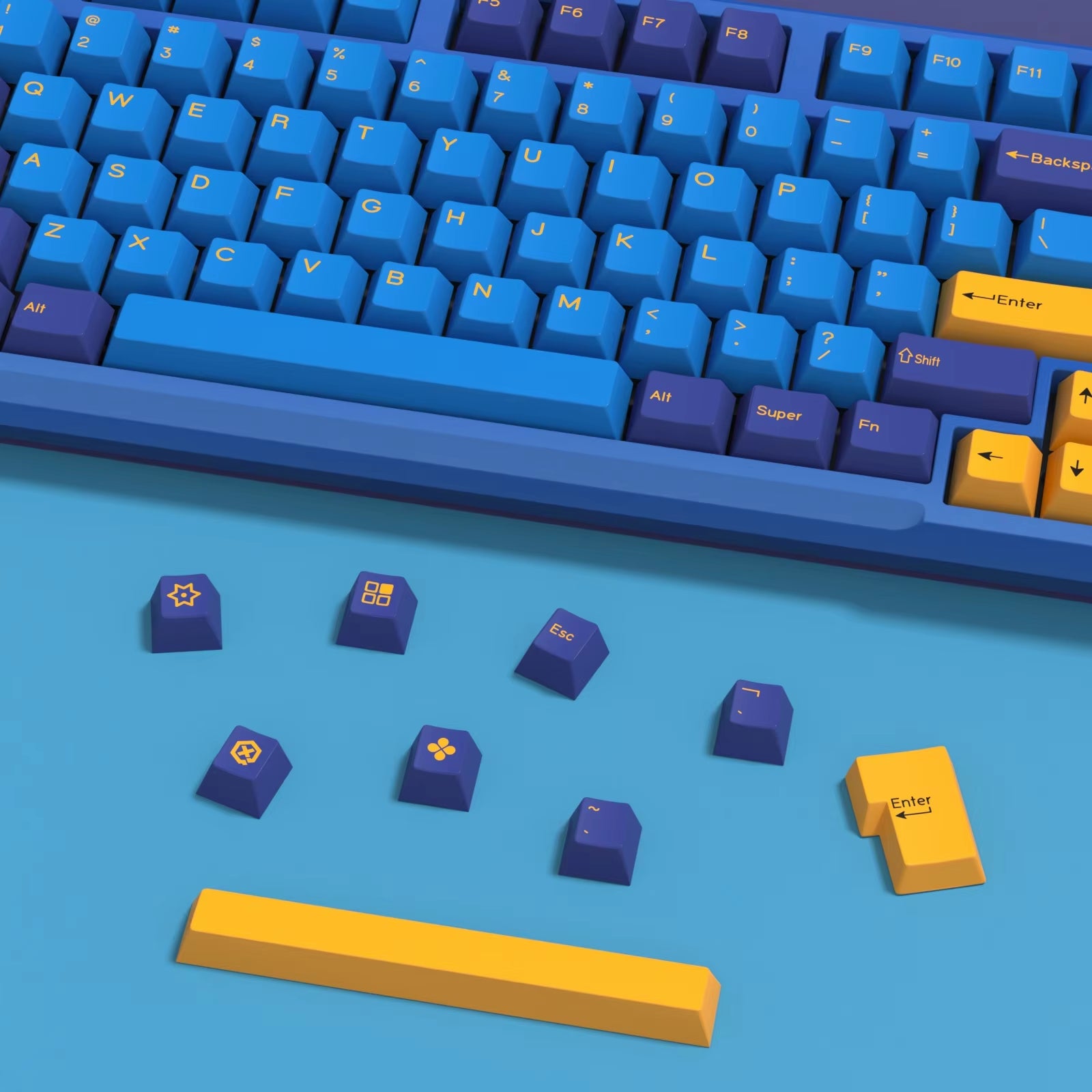 176 Keys/Set Cherry Profile PBT GMK Nautilus Keycaps Double Shot Blue for Mechanical Keyboard Keycap Custom ISO Keys 7U