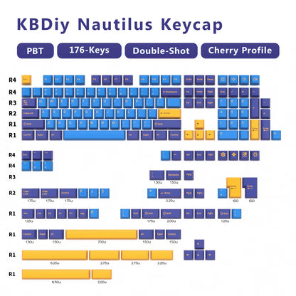 176 Keys/Set Cherry Profile PBT GMK Nautilus Keycaps Double Shot Blue for Mechanical Keyboard Keycap Custom ISO Keys 7U